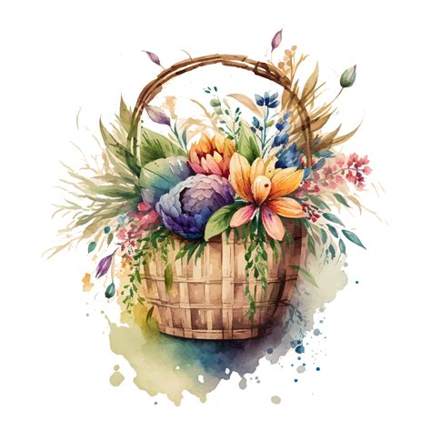 Watercolor Flowers Clipart vector, Easter Basket Png, Spring Floral ...