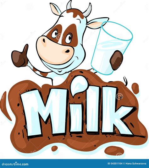 Funny Cow Hold Glass Of Milk Behind Milk Text Stock Vector - Image ...