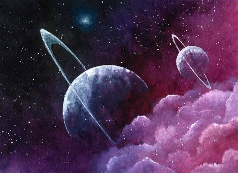 Watercolor Planets Space Painting Outer Space Decor Space | Etsy