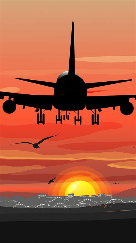 Sunset Airplane Landing Digital 4K #2190g Wallpaper PC Desktop