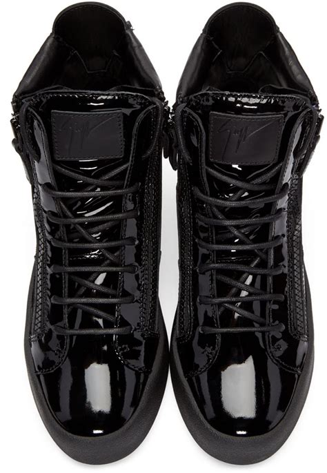 Giuseppe Zanotti: Black Patent Leather London High-Top Sneakers ...