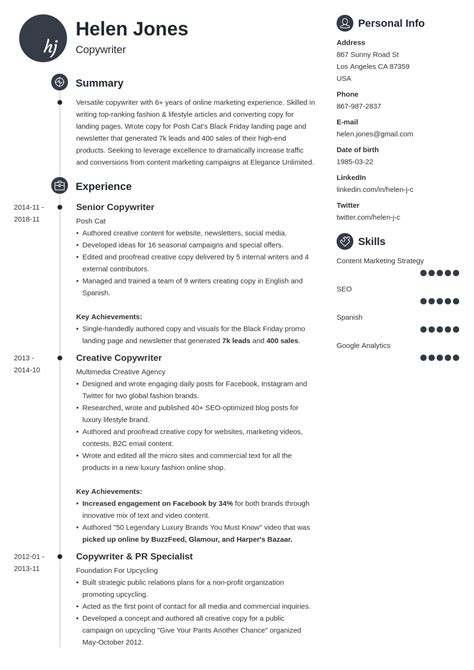 Writer Resume Template - WilliePresley Blog