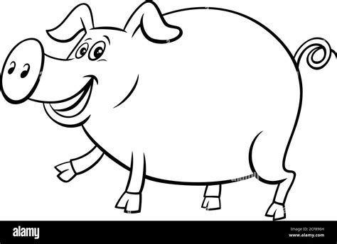 Black and White Cartoon Illustration of Happy Pig Comic Farm Animal ...