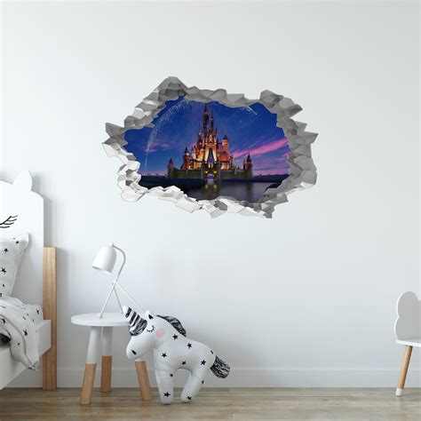 Wall Sticker Disney Castle At Night 3D Hole in The Wall Self | Etsy