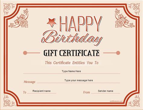 Birthday Gift Certificate Sample Templates for WORD | Professional ...