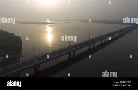 Aerial view of finished construction on the new Ravi River Bridge in ...