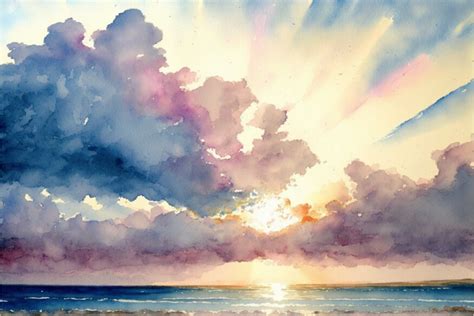 ArtStation - watercolor painting sky at dawn with clouds above_th