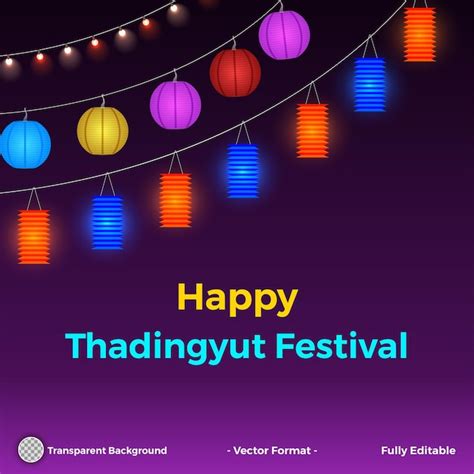 Premium Vector | Full moon day of thadingyut festival background with ...