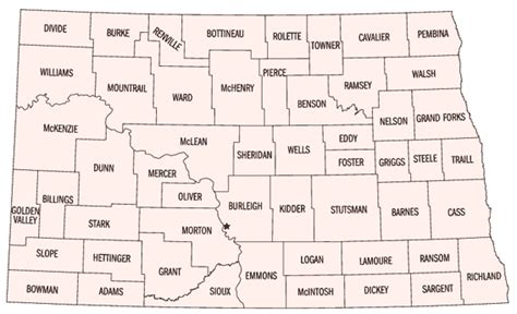 Map of North Dakota Counties