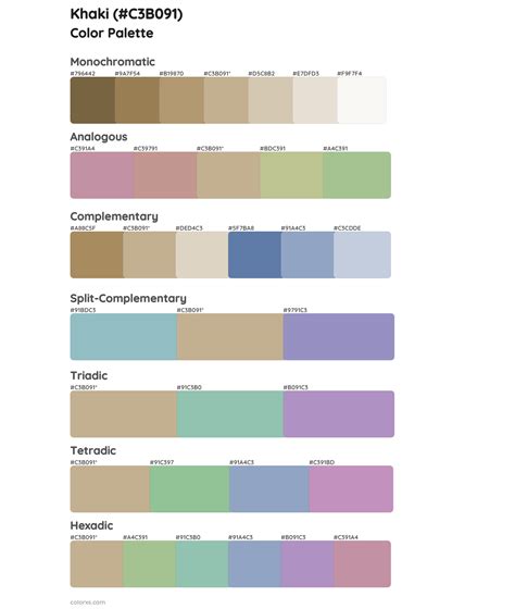 Khaki color palettes - colorxs.com