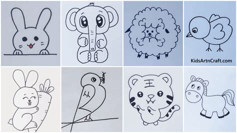 Cute Forest & Farm Animal Drawings for Kids - Kids Art & Craft