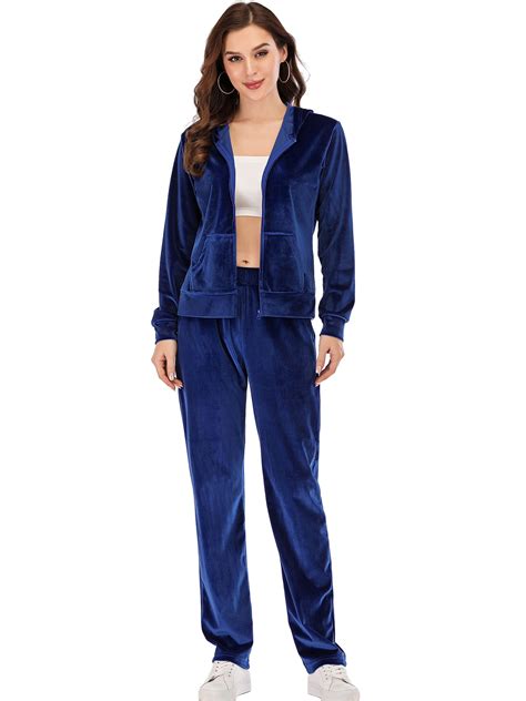 Velour Sweatsuits Set Womens 2 Piece Sweatshirt & Joggers Pants Full ...