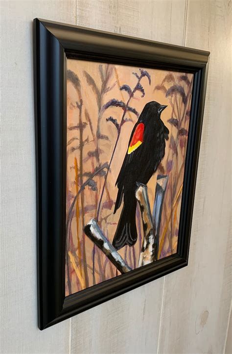 Red Winged Blackbird Painting Original Blackbird Wall Art | Etsy