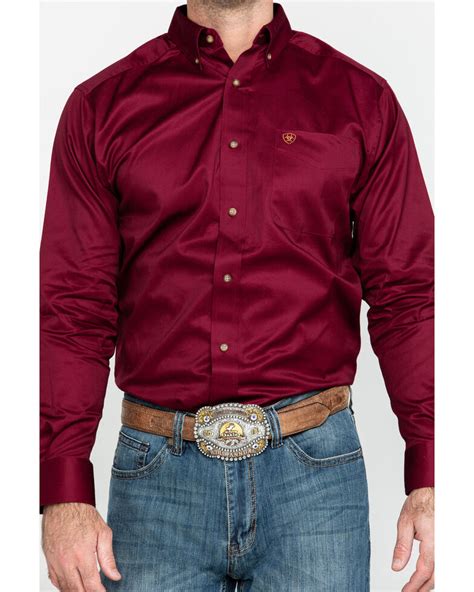 Ariat Men's Burgundy Solid Twill Long Sleeve Western Shirt | Boot Barn