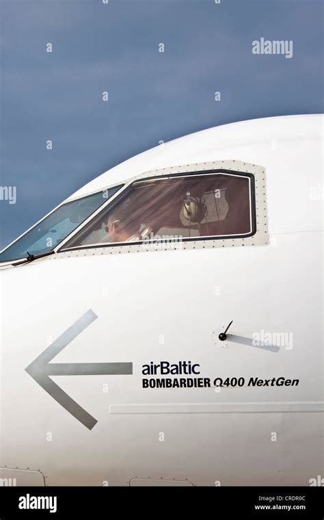 Cockpit of an Air Baltic Bombardier Q 400 Next Gen aircraft Stock Photo ...