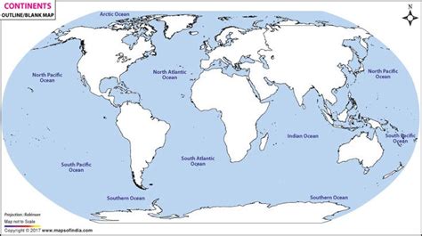 World Continents Outline Map with Countries