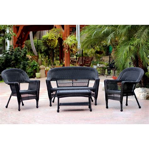 4pc Black Wicker Conversation Set - Brown Cushions