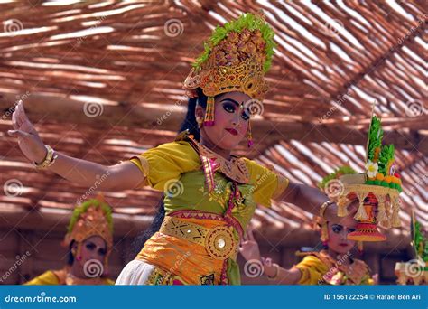 Balinese Women Dancing Tari Pendet Dance in Bali Indonesia Stock Photo ...