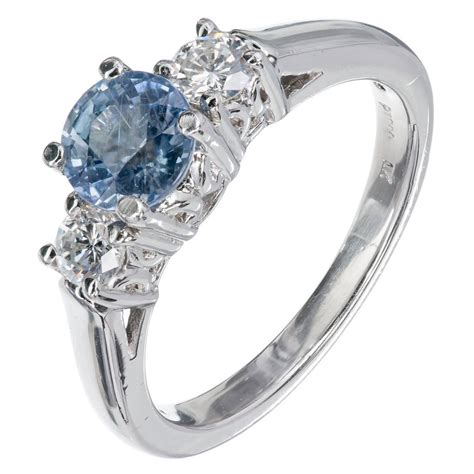 Natural Light Blue Sapphire Diamond Platinum Three Stone Engagement ...