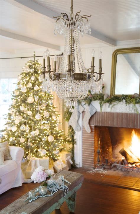 White & French blue sparkle Christmas Tree - French Country Cottage