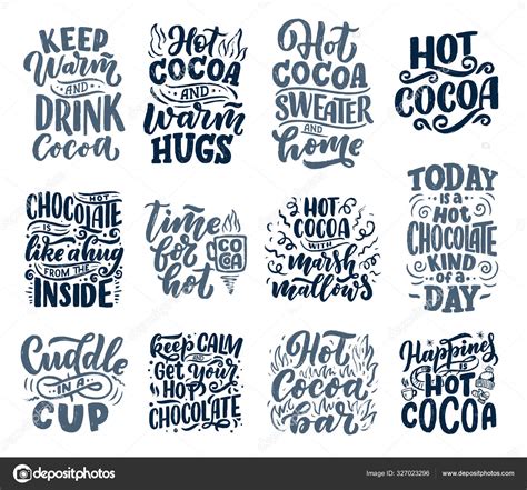 Set Lettering Quotes Hot Cocoa Hot Chocolate Posters Prints Hand Stock ...