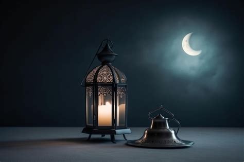 Premium AI Image | A lantern with a candle next to a crescent moon