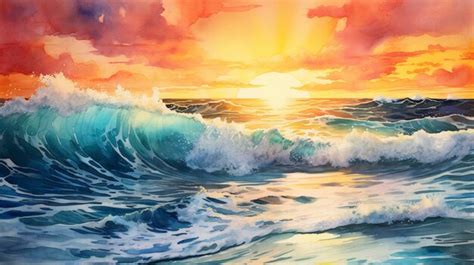 Premium AI Image | Watercolor Ocean Sunset