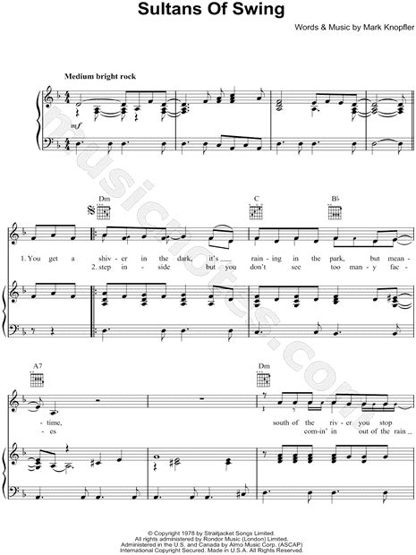 Dire Straits "Sultans of Swing" Sheet Music in F Major - Download ...