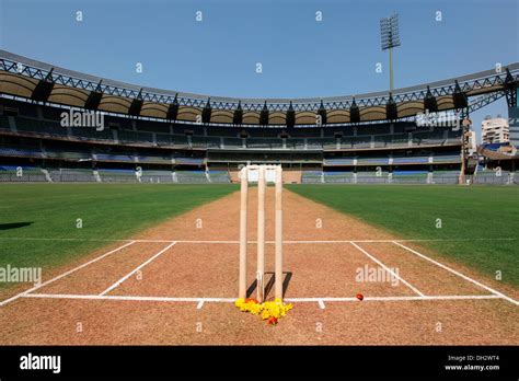 Cricket stumps and pitch Wankhede Stadium Mumbai Maharashtra India ...