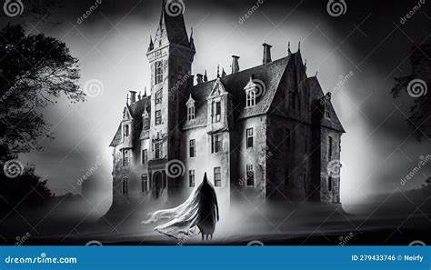 Ghost in old castle stock illustration. Illustration of person - 279433746