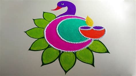 Simple Peacock Rangoli Designs For Diwali