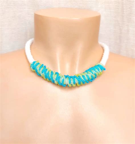 Turquoise Choker Necklace Chunky, Turquoise and White, Seed Bead ...