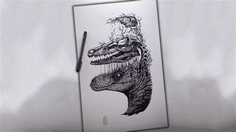 abstract, pens, velociraptors, brain, 1080P, skull, teeth, monochrome ...