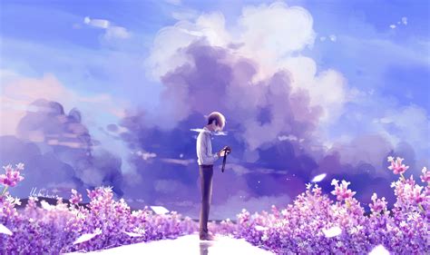 Animeguy Animemanga Clouds Digital Flowers Illustration Lavender, HD ...