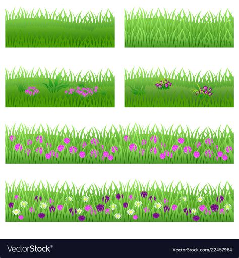 Set of garden flowers in grass Royalty Free Vector Image