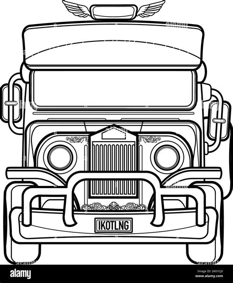 Vector clipart Transportation line drawing front view jeepney Stock ...