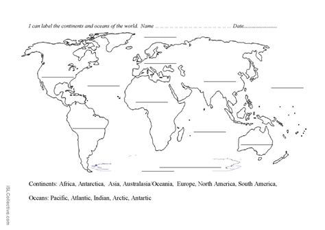 Continents and oceans blank map : English ESL worksheets pdf & doc