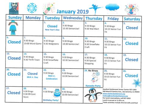 Senior Center Activities for January 2019