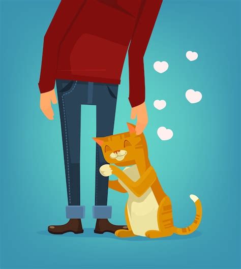 Premium Vector | Cute cat character hug his owner illustration