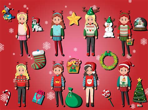 Different cartoon characters wearing Christmas outfits 6094507 Vector ...