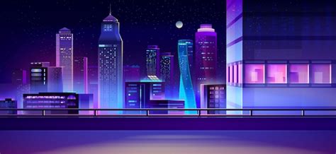 Fundo de cidade noite skyline dos desenhos animados | Vetor Grátis