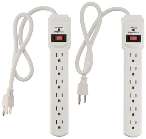 AmazonBasics 6-Outlet Surge Protector Power Strip 2-Pack, 200 Joule ...