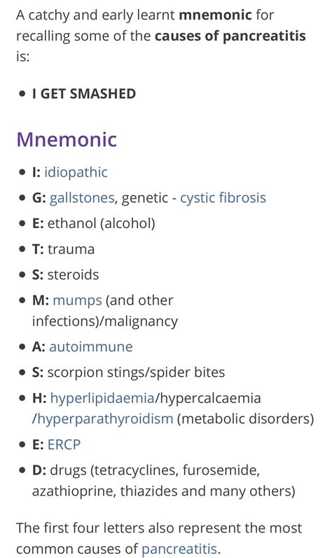 Causes of Acute Pancreatitis - Mnemonic : r/Medpedia