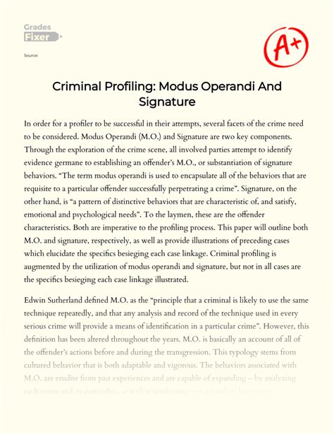 Criminal Profiling: Modus Operandi And Signature: [Essay Example], 2868 ...