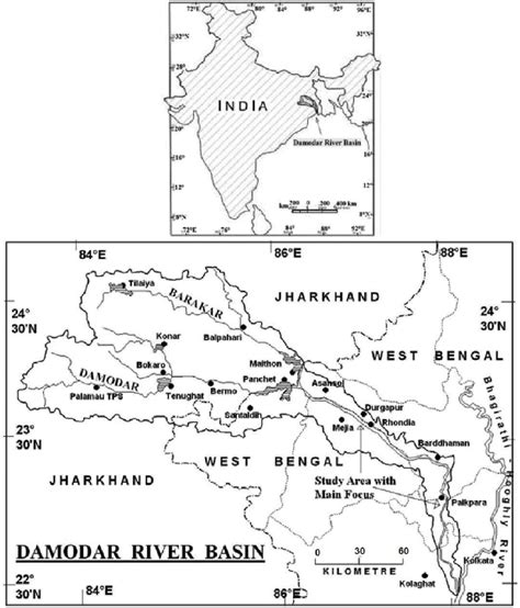 Location Map of Damodar River Basin including Study Area 3 Methods and ...