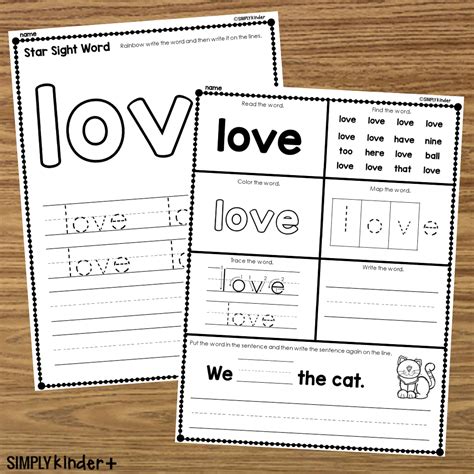 Love - Sight Word Printable Activities - Simply Kinder Plus