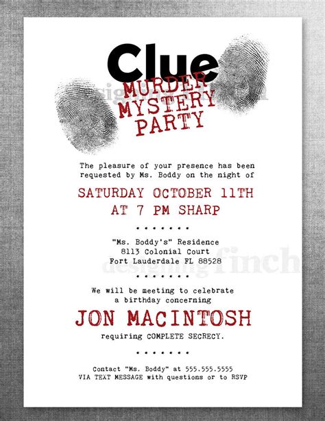 Clue Birthday Invitation Murder Mystery Party Customizable