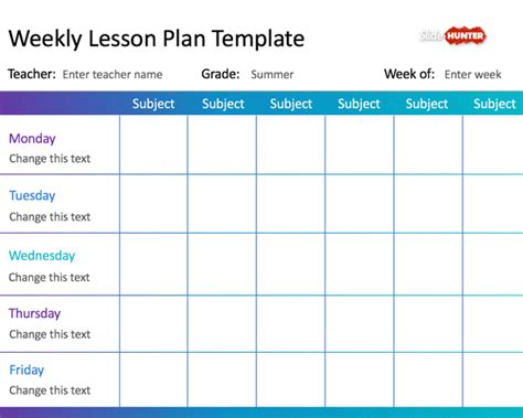 Free Weekly Lesson Plan Template for PowerPoint - Free PowerPoint ...