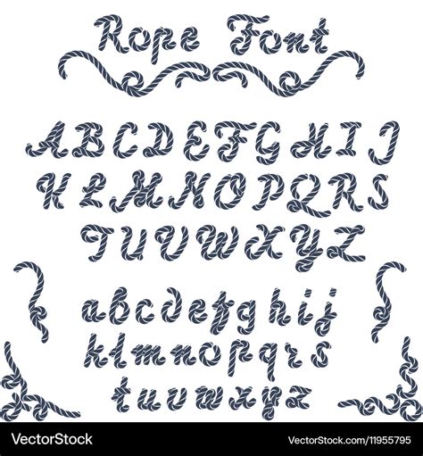 Rope font nautical hand written letters Royalty Free Vector