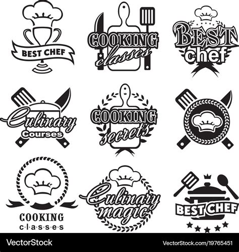 Kitchen classes labels cooking silhouette Vector Image